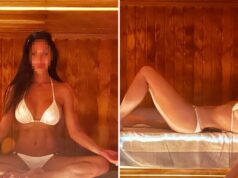 ‘Don’t Cha’ quer marcar a estrela sexy da sauna em seu biquíni branco ?! Estrelas da Sauna - Não se preocupe!