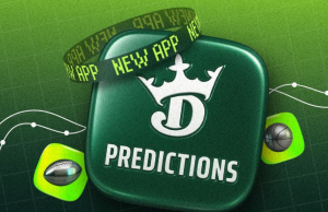 DraftKings Predictions lança aplicativo de mercados regulamentados pela CFTC em 38 estados Fundo verde com ladrilho verde escuro com o logotipo 'DraftKings Predictions' no meio. DraftKings Predictions lança aplicativo de mercados regulamentados pela CFTC em 38 estados