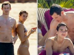 Dua Lipa vai à praia de biquíni minúsculo e mostra PDA com o noivo Callum Turner Callum-Turner-dua-lipa-sub-backgrid-1
