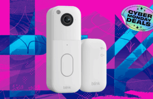 Economize $ 40 em uma campainha com vídeo do Blink, vencedor do Mashable Readers Choice Award Campainha de vídeo Blink sem fio (modelo mais recente) + núcleo do módulo de sincronização