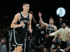 Egor Demin mostra que o ‘céu é o limite’ ao aprender novas lições do Nets Egor Demin (8), do Brooklyn Nets, comemora após acertar um arremesso de três pontos durante o segundo tempo de um jogo de basquete da NBA contra o Golden State Warriors na segunda-feira, 29 de dezembro de 2025, em Nova York.