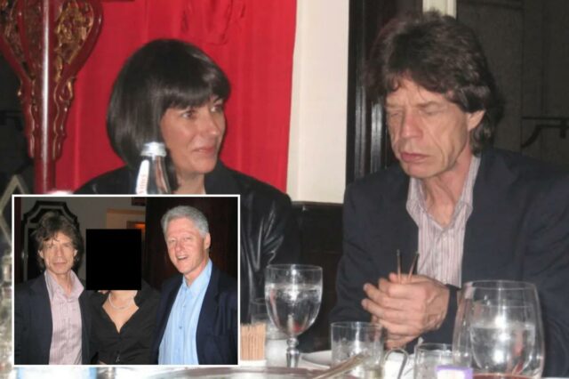 Epstein jantou com o vocalista dos Rolling Stones, Mick Jagger, em uma das fotos divulgadas pelo DOJ na sexta-feira.