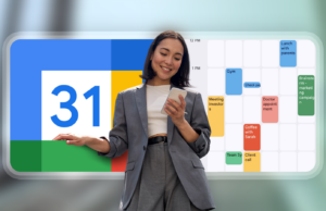 Esses recursos do Google Agenda corrigiram silenciosamente meu equilíbrio entre vida pessoal e profissional Logotipo do Google Agenda cercado por cartões de programação flutuantes.