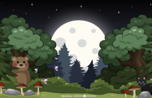 Esses sites adequados para crianças dão um toque moderno ao ‘jogo silencioso’ Uma captura de tela de Silent Forest apresentando uma floresta animada com um urso e um gato. Está sendo executado no Safari em um Mac.