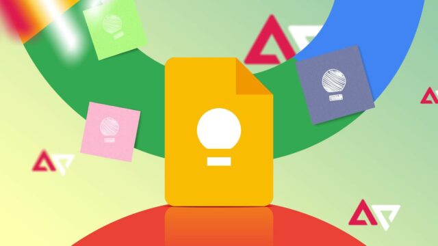 Ícones flutuantes do Google Keep cercados por estrelas de Gêmeos em um fundo gradiente colorido de azul a roxo.