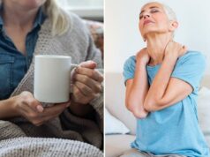 Este hábito britânico pode ajudar as mulheres a terem ossos mais fortes à medida que envelhecem Mulher segurando uma xícara de café quente enrolada em um cobertor.