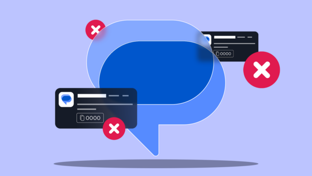 Um homem olha para seu telefone enquanto bolhas coloridas de bate-papo o cercam, incluindo uma chamada 'RCS'.