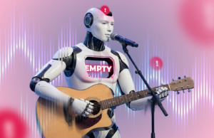 Eu era pró-IA até que começou a parecer muito humano – estou preocupado com o futuro Uma mulher curtindo música com fones de ouvido, em um fundo vibrante com formas de onda, apresentando os logotipos Apple Music, Spotify, YouTube Music e Tidal, além de uma interface de reprodução flutuante.