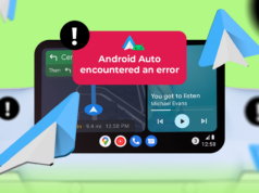 Eu não esperava que um menu secreto do Android Auto mudasse a forma como dirijo SUV azul dirigindo em uma estrada costeira com um grande logotipo do Android Auto sobreposto na imagem.