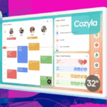 Cozyla Digital Calendar + 2: 32 polegadas Planejador de parede Touch Screen Gráfico de tarefas Personalizar painel Calendário eletrônico inteligente para programações familiares Planejador de refeições Suporte para qualquer aplicativo do Google Play Suporte de parede branco
