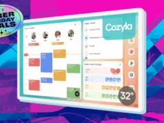 Eu uso o Calendário Digital Coyzla para planejar refeições. Já está à venda na Cyber Monday na Amazon. Cozyla Digital Calendar + 2: 32 polegadas Planejador de parede Touch Screen Gráfico de tarefas Personalizar painel Calendário eletrônico inteligente para programações familiares Planejador de refeições Suporte para qualquer aplicativo do Google Play Suporte de parede branco