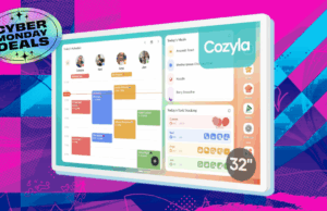 Eu uso o Calendário Digital Coyzla para planejar refeições. Já está à venda na Cyber Monday na Amazon. Cozyla Digital Calendar + 2: 32 polegadas Planejador de parede Touch Screen Gráfico de tarefas Personalizar painel Calendário eletrônico inteligente para programações familiares Planejador de refeições Suporte para qualquer aplicativo do Google Play Suporte de parede branco