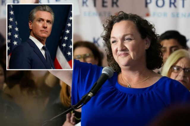 Ex-deputado Katie Porter afundando nas pesquisas para substituir o governador da Califórnia, Gavin Newsom
