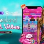 Gráfico promocional do jogo slot Love Island Reel Vibes do FanDuel Casino, apresentando uma mulher em um vestido colorido ao lado de um smartphone exibindo a interface do jogo rosa vibrante, com logotipos, corações, flamingos e um banner “Power Combo”. FanDuel Casino lança jogo de slot Love Island em estados selecionados dos EUA