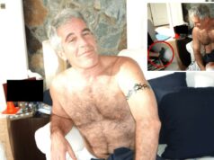 Foto perturbadora no documento do DOJ mostra Jeffrey Epstein sem camisa com um pequenino Epstein visto sem camisa com uma criança.