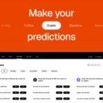 Fundo laranja com 'Faça suas previsões' escrito em branco na metade superior da imagem. Abaixo, está uma tela aberta de um laptop com a tela Gemini Predictions mostrando diferentes perguntas. Gemini Predictions já está no ar, outro mercado de previsões entra na indústria