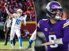 Giants x Vikings, Chargers x Cowboys: probabilidades e escolhas da semana 16 da NFL O quarterback do Los Angeles Chargers, Justin Herbert (10), passa a bola contra o Kansas City Chiefs.