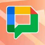 logotipo do Google Chat sobreposto a um par de mãos