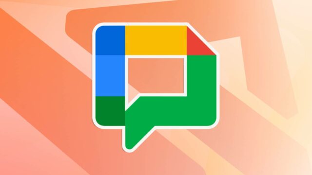logotipo do Google Chat sobreposto a um par de mãos