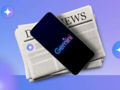 Google provoca uma grande reformulação do aplicativo Gemini Um robô com o logotipo NotebookLM na face, segurando uma lupa e uma barra do logotipo Gemini.