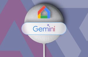 Google turbina implementação de acesso antecipado do Gemini for Home Logotipo do Google Home brilhando no centro de um fundo abstrato vermelho e azul