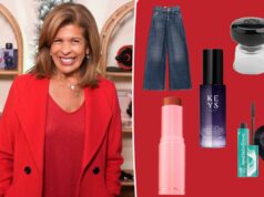 Hoda Kotb compartilha suas escolhas de presentes de Natal, desde calças de moletom até um soro facial ‘brilhante’ Uma mulher vestindo uma jaqueta bege, camiseta branca, jeans de perna larga e sandálias marrons.