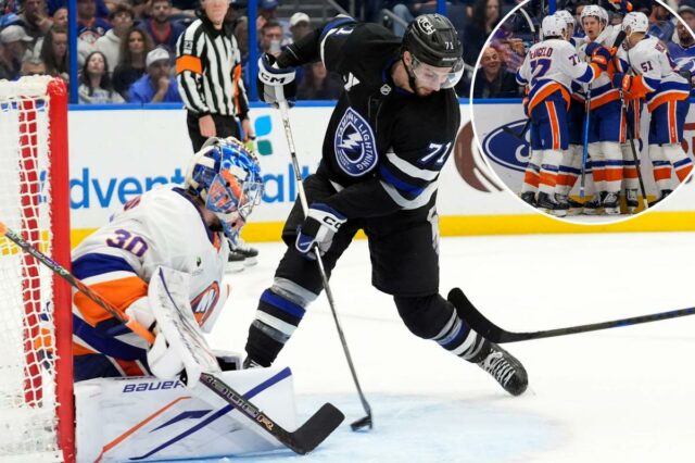 Ilya Sorokin deslumbra novamente enquanto os Islanders sobrevivem a outra O pivô do Tampa Bay Lightning, Anthony Cirelli (71), chuta para o goleiro do New York Islanders, Ilya Sorokin (30).