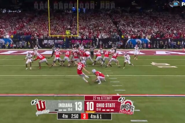 Indiana surpreende o estado de Ohio pelo título da Big Ohio State perdeu o que teria sido um field goal que empataria o jogo nos minutos finais do jogo de 6 de dezembro.