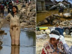 Indonésios em busca de ajuda correm por toras enquanto as mortes pelas enchentes ultrapassam 900 Indonésios em busca de ajuda correm por toras enquanto as mortes pelas enchentes ultrapassam 900