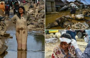 Indonésios em busca de ajuda correm por toras enquanto as mortes pelas enchentes ultrapassam 900 Indonésios em busca de ajuda correm por toras enquanto as mortes pelas enchentes ultrapassam 900