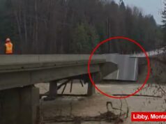 Inundação violenta destrói ponte de Montana em vídeo angustiante em meio a uma emergência climática extrema A inundação do rio em Libby, Montana, destrói uma ponte.