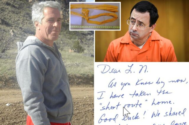 Jeffrey Epstein brincou que ‘pegou o caminho mais curto para casa’ em carta da prisão para Larry Nassar antes do suicídio
