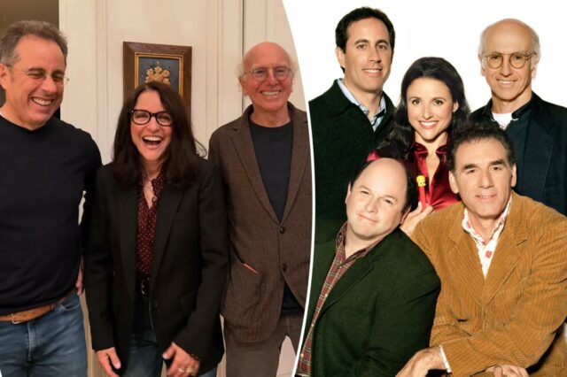 Jerry Seinfeld, Julia Louis-Dreyfus e Larry David têm uma rara reunião de ‘Seinfeld’ em novas fotos épicas 
