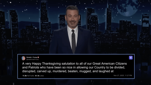 Jimmy Kimmel responde ao discurso ofensivo de Ação de Graças de Trump
