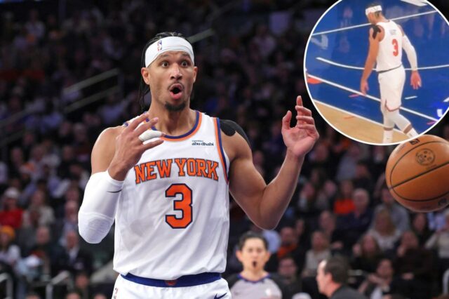 Josh Hart saiu mancando da quadra dos Knicks com uma aparente lesão no tornozelo.