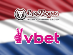 KSA multa LeoVegas por descumprir seu dever de cuidado e emite alerta à Vbet KSA multa LeoVegas por não cumprir seu dever de cuidado e alerta a Vbet. Logotipos LeoVegas e Vbet exibidos sobre um fundo de bandeira holandesa, representando a ação regulatória da KSA na Holanda.