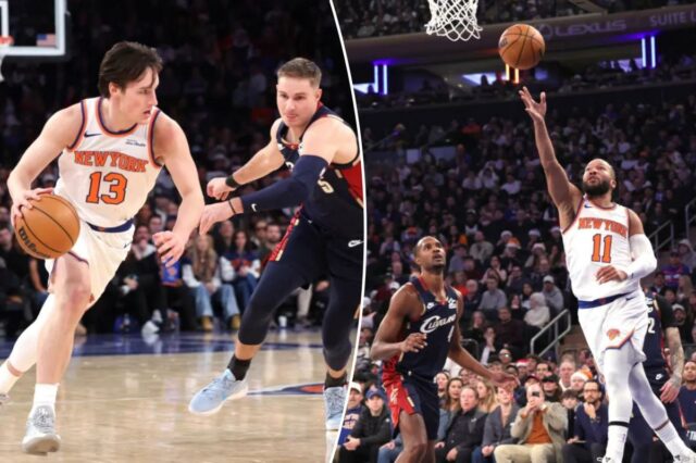 Knicks fazem retorno monstruoso para roubar jogo de Natal dos Jalen Brunson (11) arremessa durante a vitória dos Knicks sobre os Cavaliers em 25 de dezembro de 2025.