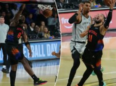 Knicks vencem a final da Copa da NBA após domínio no quarto período O armador do New York Knicks, Jalen Brunson (11), chuta a bola contra o San Antonio Spurs no segundo tempo durante a final da Emirates NBA Cup na T-Mobile Arena.