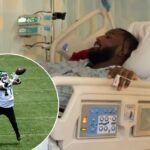 O jogador do New York Jets, Kris Boyd, é visto em sua cama de hospital em uma foto que postou em suas histórias do Instagram na quarta-feira, 19 de novembro de 2025.