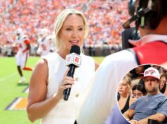 Kris Budden, da ESPN, dispara contra Dave Portnoy por parecer ‘feliz’ com a BYU O locutor da ESPN Kris Budden em ação durante o primeiro quarto do Clemson Tigers contra o Syracuse Orange no Memorial Stadium em 20 de setembro de 2025.