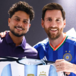 Kuldeep Yadav recebe camisa autografada de Lionel Messi