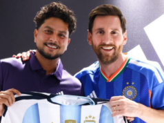 Kuldeep Yadav recebe camisa autografada de Lionel Messi Kuldeep Yadav recebe camisa autografada de Lionel Messi