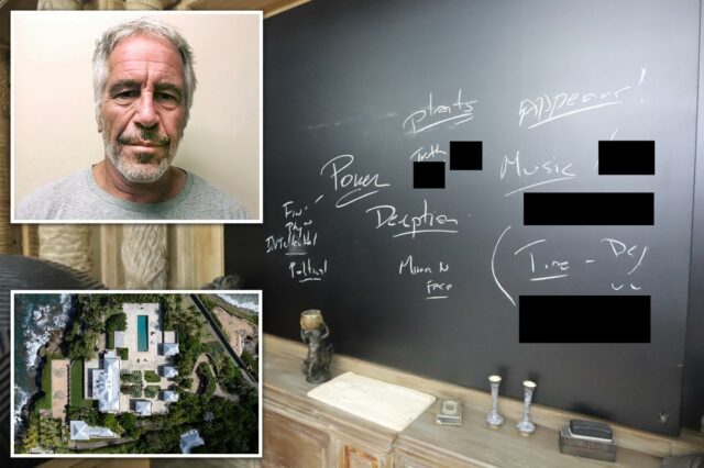 Leia as mensagens misteriosas rabiscadas no quadro negro na ilha particular de Jeffrey Epstein
