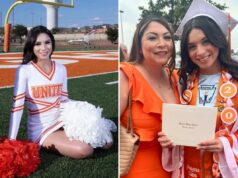 Mãe da líder de torcida morta do Texas A&M discorda da polícia e oferece uma teoria movida a álcool sobre a morte de sua filha Brianna Aguilera com a mãe, Stephanie Rodriguez, em sua formatura.