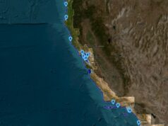Mapa da Califórnia mostra cidades que podem ficar submersas se o nível do mar subir A screenshot of the NOAA map showing which U.S. cities would be underwater if sea levels rose by 10 feet.