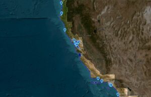 Mapa da Califórnia mostra cidades que podem ficar submersas se o nível do mar subir A screenshot of the NOAA map showing which U.S. cities would be underwater if sea levels rose by 10 feet.