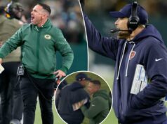 Matt LaFleur e Ben Johnson trocam um aperto de mão estranho e sem olhar enquanto a briga potencial continua O técnico do Chicago Bears, Ben Johnson, reage.