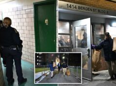 Menino, 15 anos, baleado na cabeça, gravemente ferido no saguão de um prédio de habitação pública em Nova York: policiais O adolescente levou um tiro na cabeça por volta das 4h de terça-feira dentro de um prédio de 13 andares, parte das Albany Houses na Bergen Street em Crown Heights, disse a polícia.