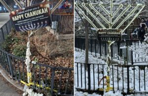 Menorá vandalizada em bairro de Nova York já abalado por repetidos grafites anti-semitas Menorá vandalizada em bairro de Nova York já abalado por repetidos grafites anti-semitas