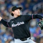 Mike Baumann com os Marlins em 2024.